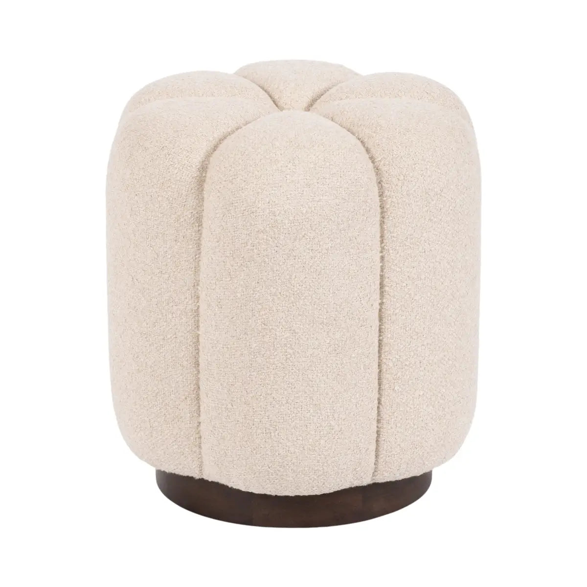 Lucida Round Tufted Ottoman Fabric and Wood - Dark Brown Base with Light Fabric - kateandlaurel