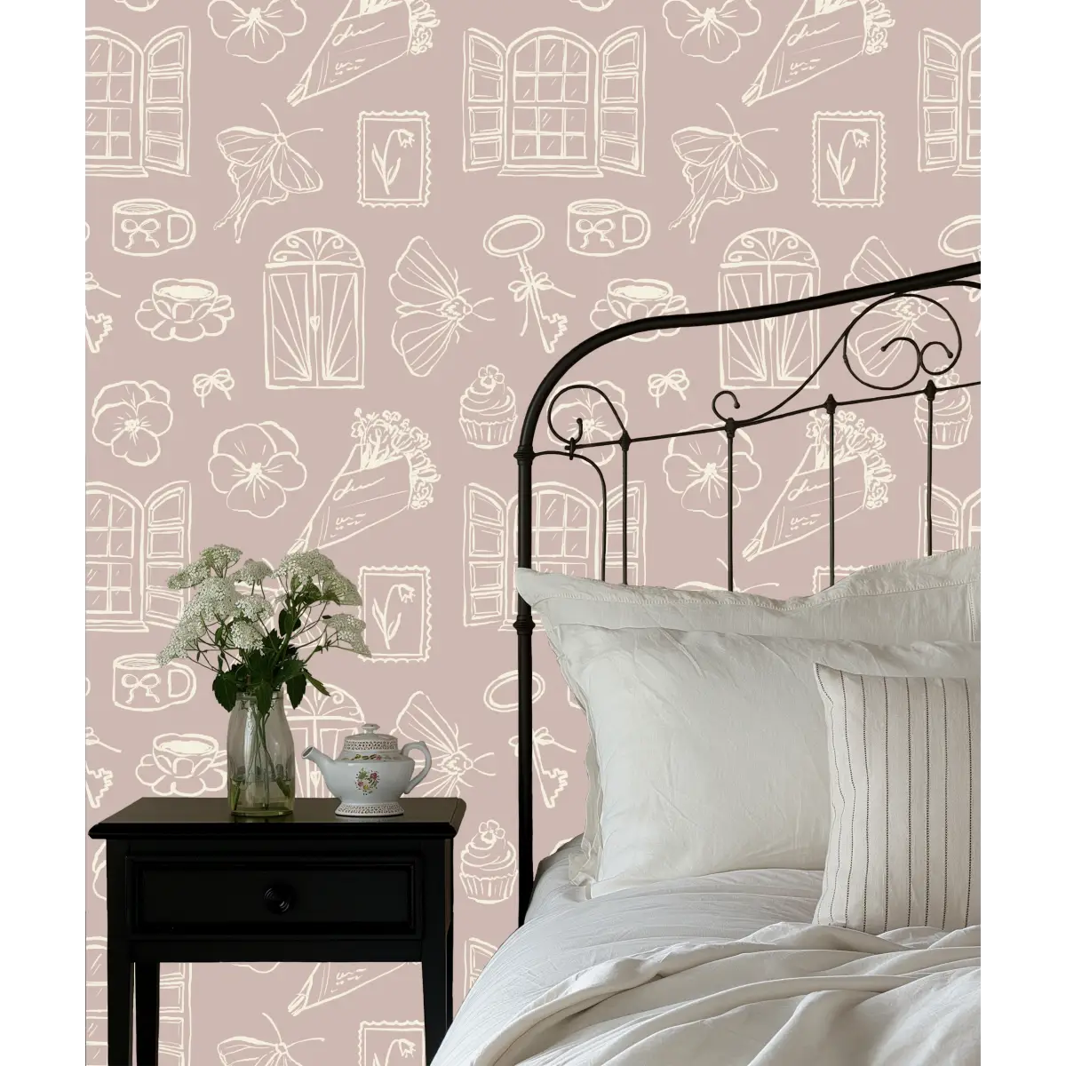 Lucille Wallpaper - Whimsical Line Drawings - Peel and Stick - Loomwell Home Goods