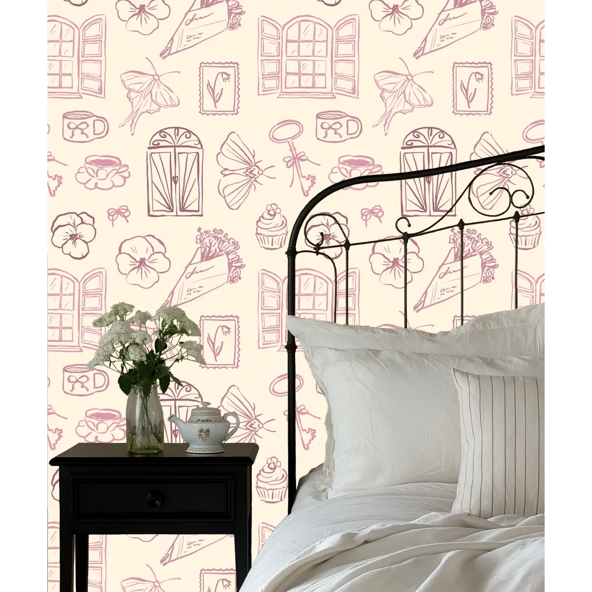 Lucille Wallpaper - Whimsical Line Drawings - Peel and Stick - Loomwell Home Goods