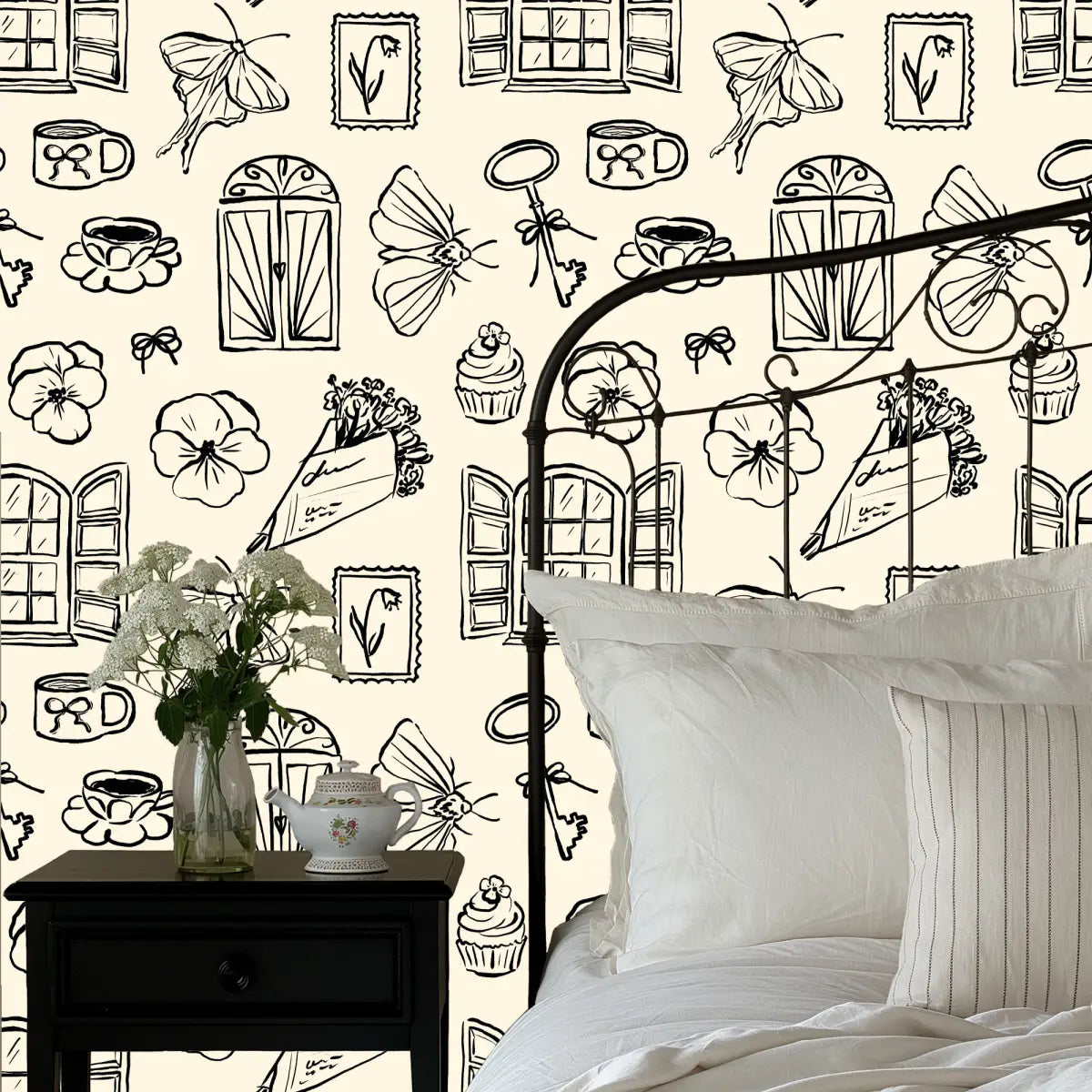 Lucille Wallpaper - Whimsical Line Drawings - Peel and Stick - Loomwell Home Goods