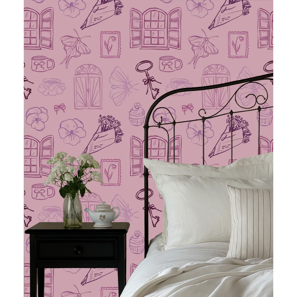 Lucille Wallpaper - Whimsical Line Drawings - Peel and Stick - Loomwell Home Goods