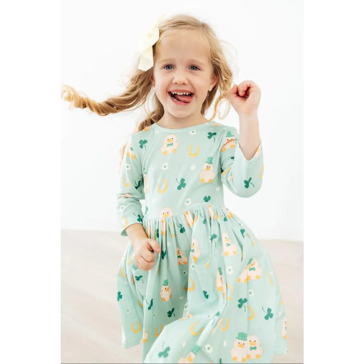 Pocket Twirl Dress - Lucky Duck - St Patrick’s Day - 3/4 Sleeve - Mila & Rose ®