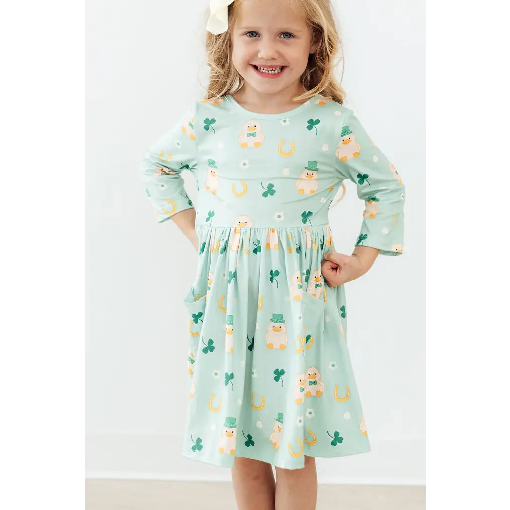 Pocket Twirl Dress - Lucky Duck - St Patrick’s Day - 3/4 Sleeve - 6-12M - Mila & Rose ®