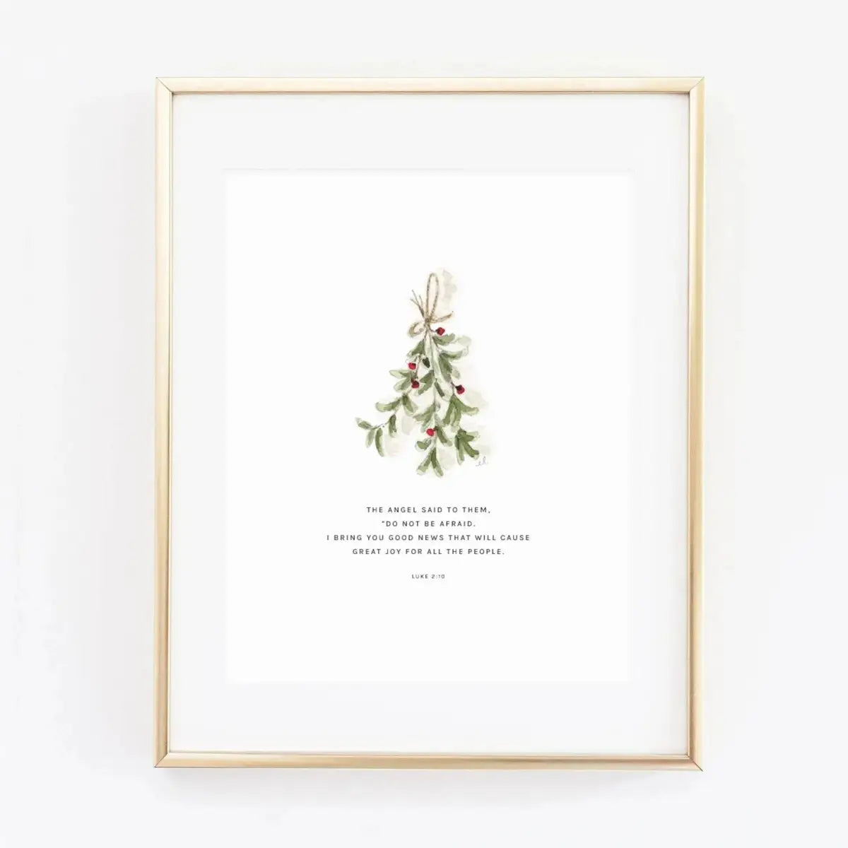 Christmas Watercolor Print - Mistletoe with Scripture - Luke 2:10 - emily lex studio