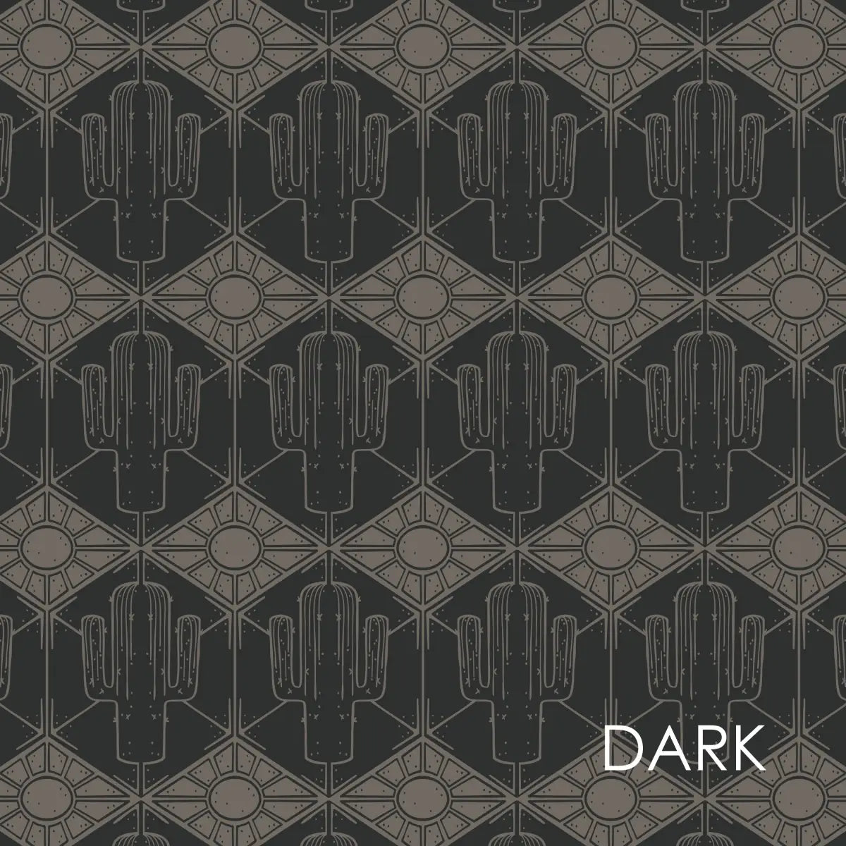 Luke Wallpaper - Geometric Cactus and Sun - by Erin Silliman Designs - Sample 1 foot by 1 foot / Dark - Loomwell Home