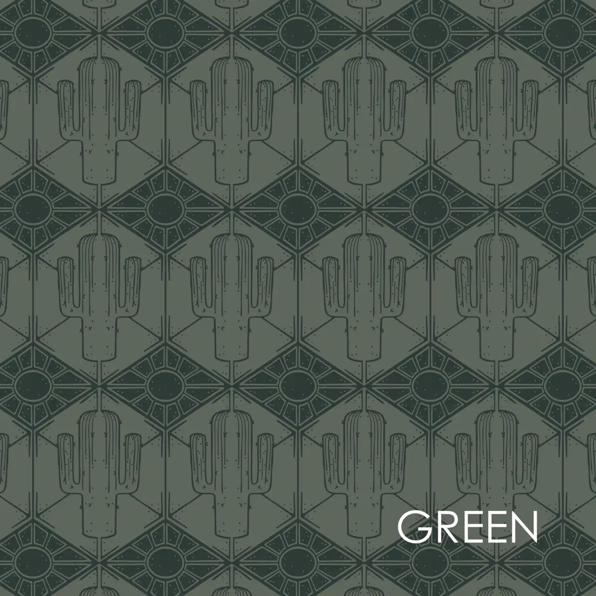 Luke Wallpaper - Geometric Cactus and Sun - by Erin Silliman Designs - Sample 1 foot by 1 foot / Green - Loomwell Home