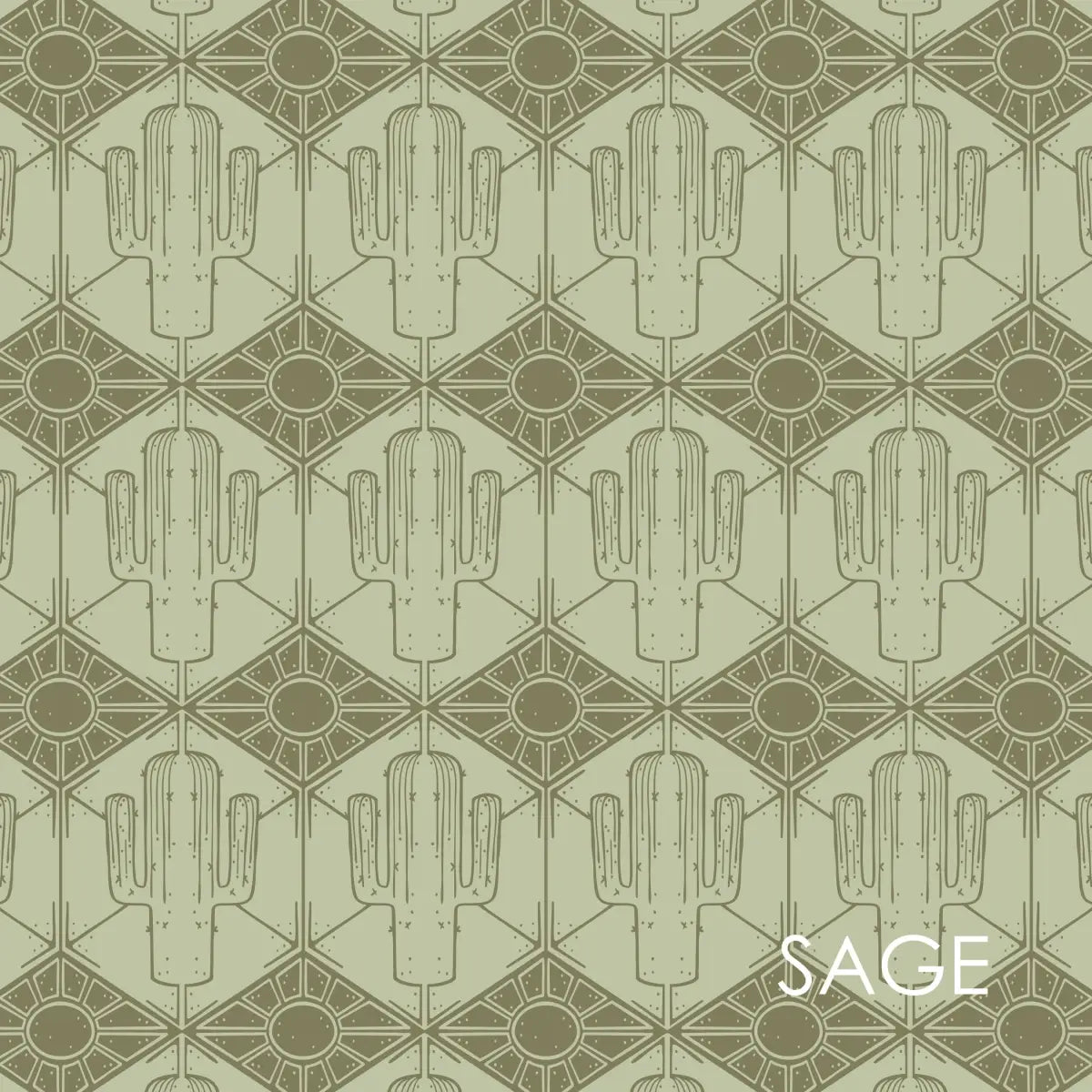 Luke Wallpaper - Geometric Cactus and Sun - by Erin Silliman Designs - Sample 1 foot by 1 foot / Sage - Loomwell Home