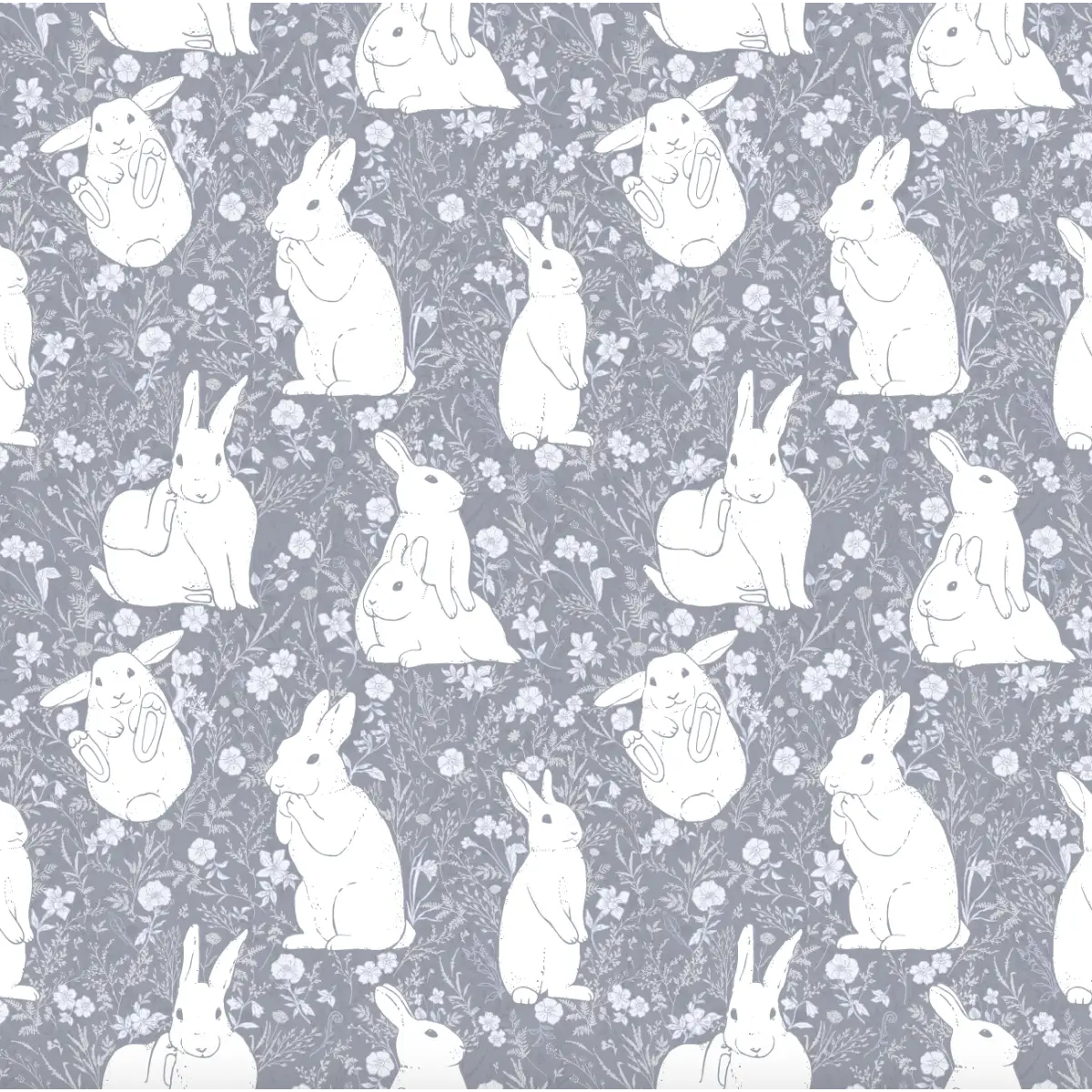 Lulu Wallpaper - Playful Bunnies - by Elfi Yang - Sample 1 foot by 1 foot / Gray - Loomwell Home Goods