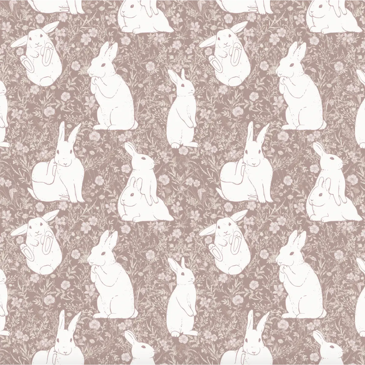 Lulu Wallpaper - Playful Bunnies - by Elfi Yang - Sample 1 foot by 1 foot / Mauve - Loomwell Home Goods