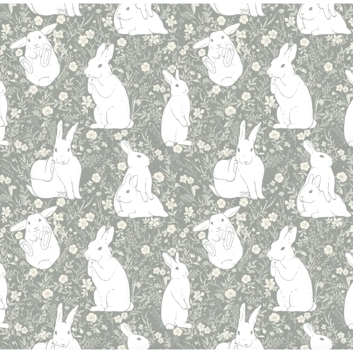 Lulu Wallpaper - Playful Bunnies - by Elfi Yang - Sample 1 foot by 1 foot / Sage - Loomwell Home Goods