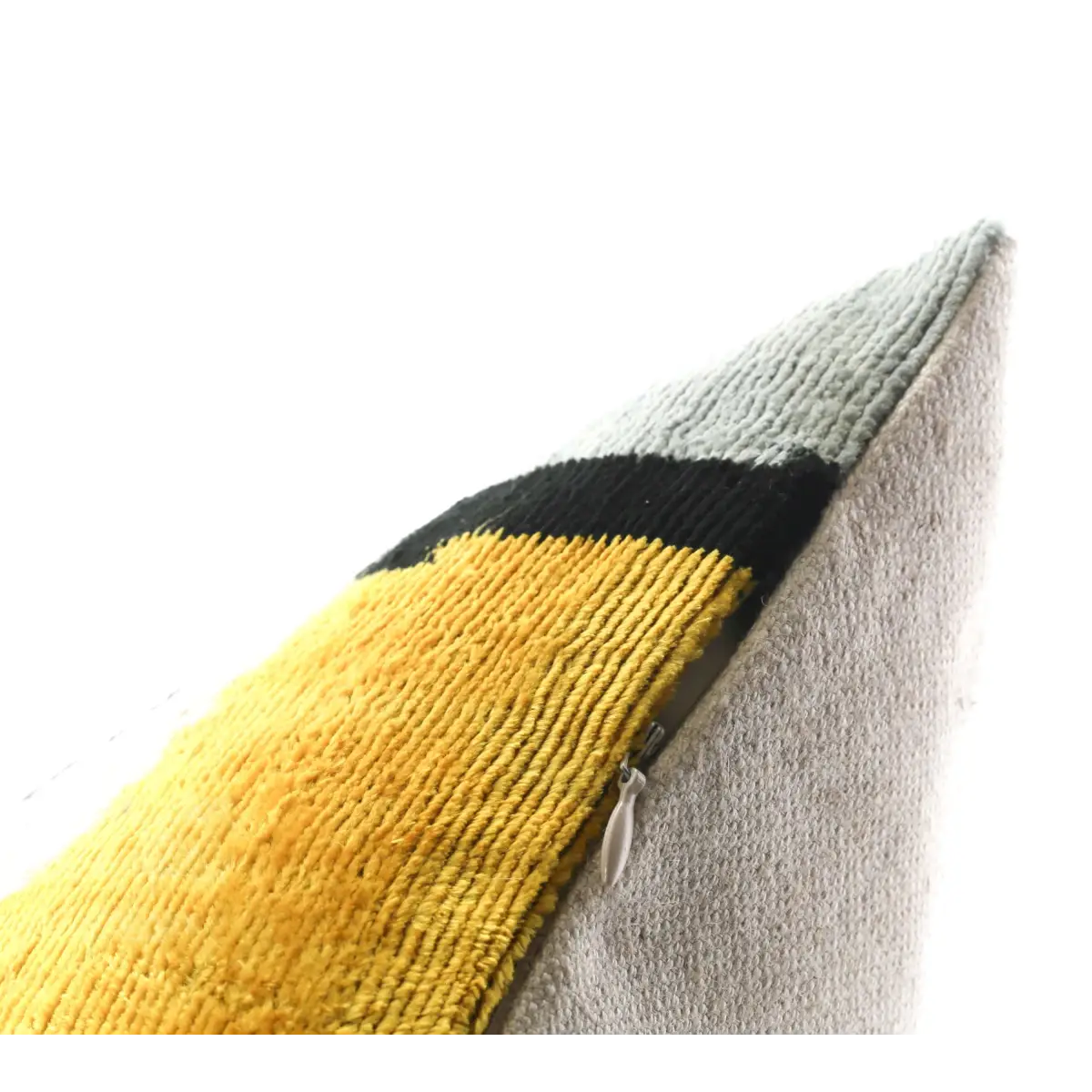 Luxurious 16x16 Silk Velvet Geometric Throw Pillow in Yellow and Gray – Down Feather Insert - Canvello