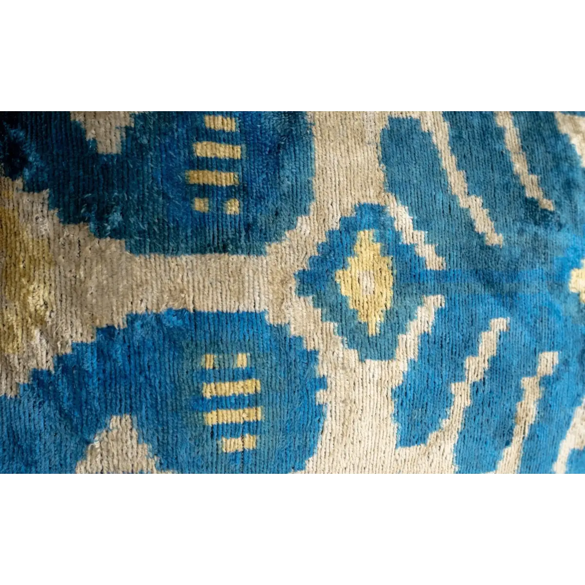Luxurious 16x24 Handmade Ikat Silk Velvet Pillow with Premium Down Feather Insert by Canvello – Rich Blue and Gold
