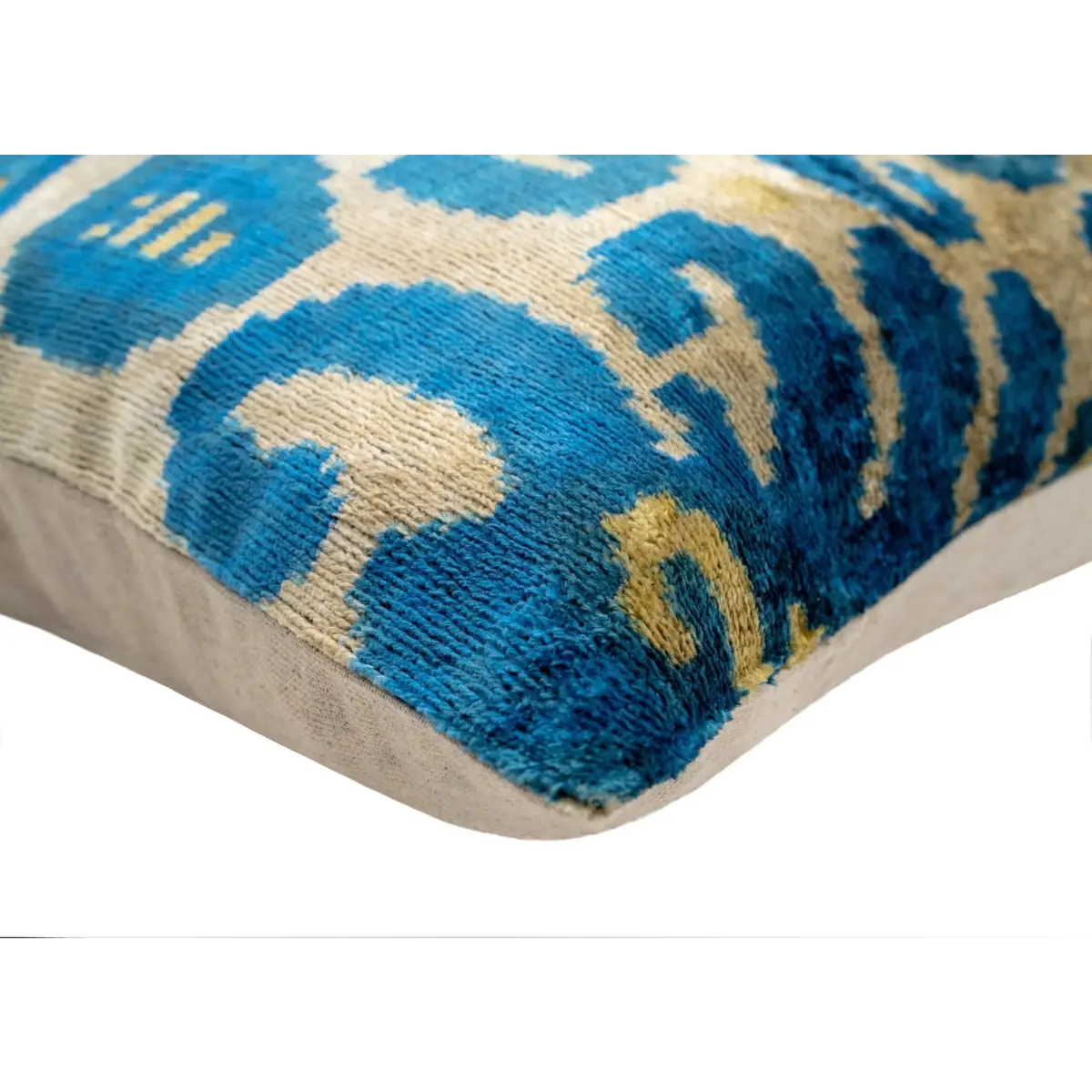 Luxurious 16x24 Handmade Ikat Silk Velvet Pillow with Premium Down Feather Insert by Canvello – Rich Blue and Gold