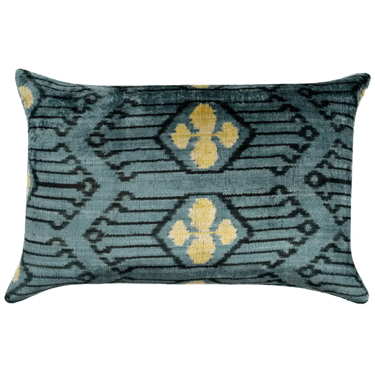 Luxurious 16x24 Handmade Ikat Silk Velvet Pillow with Premium Down Feather Insert by Canvello – Striking Vegetable Dyed