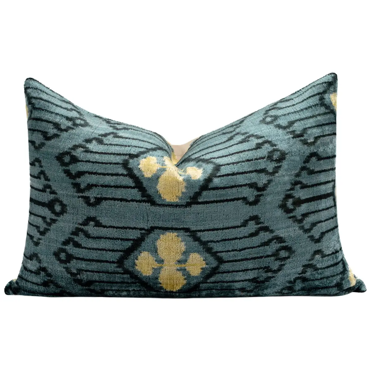 Luxurious 16x24 Handmade Ikat Silk Velvet Pillow with Premium Down Feather Insert by Canvello – Striking Vegetable Dyed