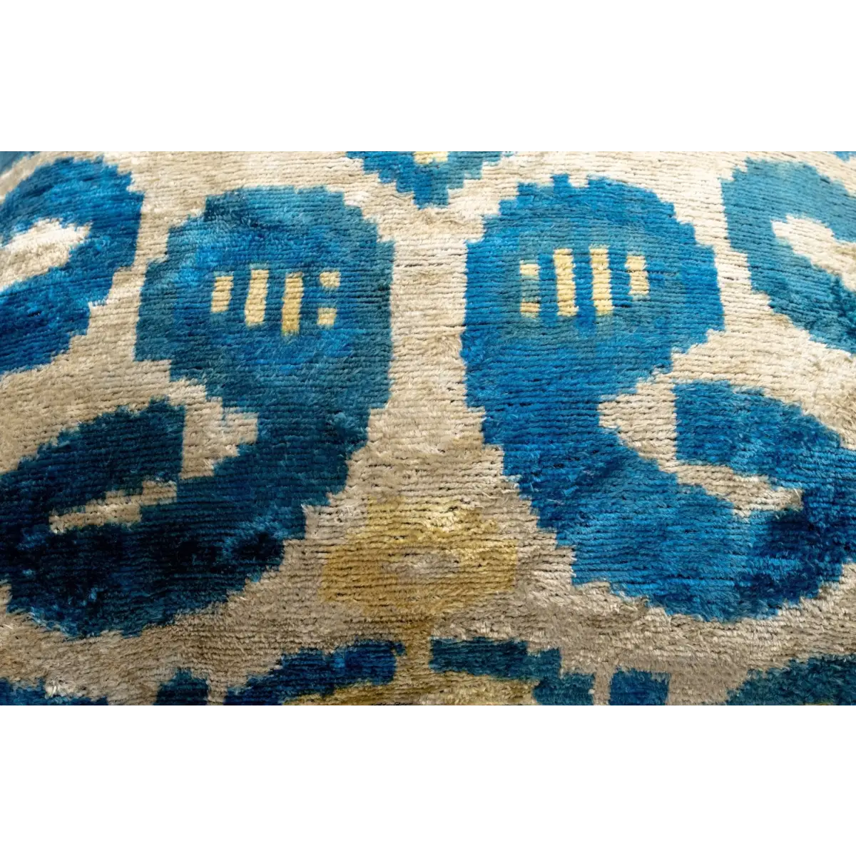 Luxurious 16x24 Handmade Ikat Silk Velvet Pillow with Premium Down Feather Insert by Canvello – Rich Blue and Gold