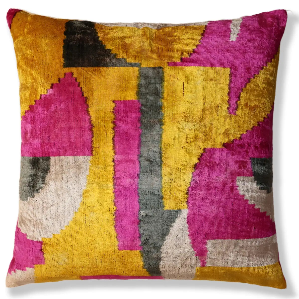Luxury Abstract Silk Velvet Pillow 20x20 in Handmade Geometric Accent Cushion - Canvello