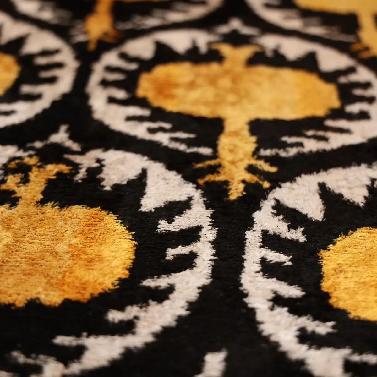 Luxury Black and Gold Silk Velvet Ikat Lumbar Pillow 16x24 Inch with Down Insert - Canvello
