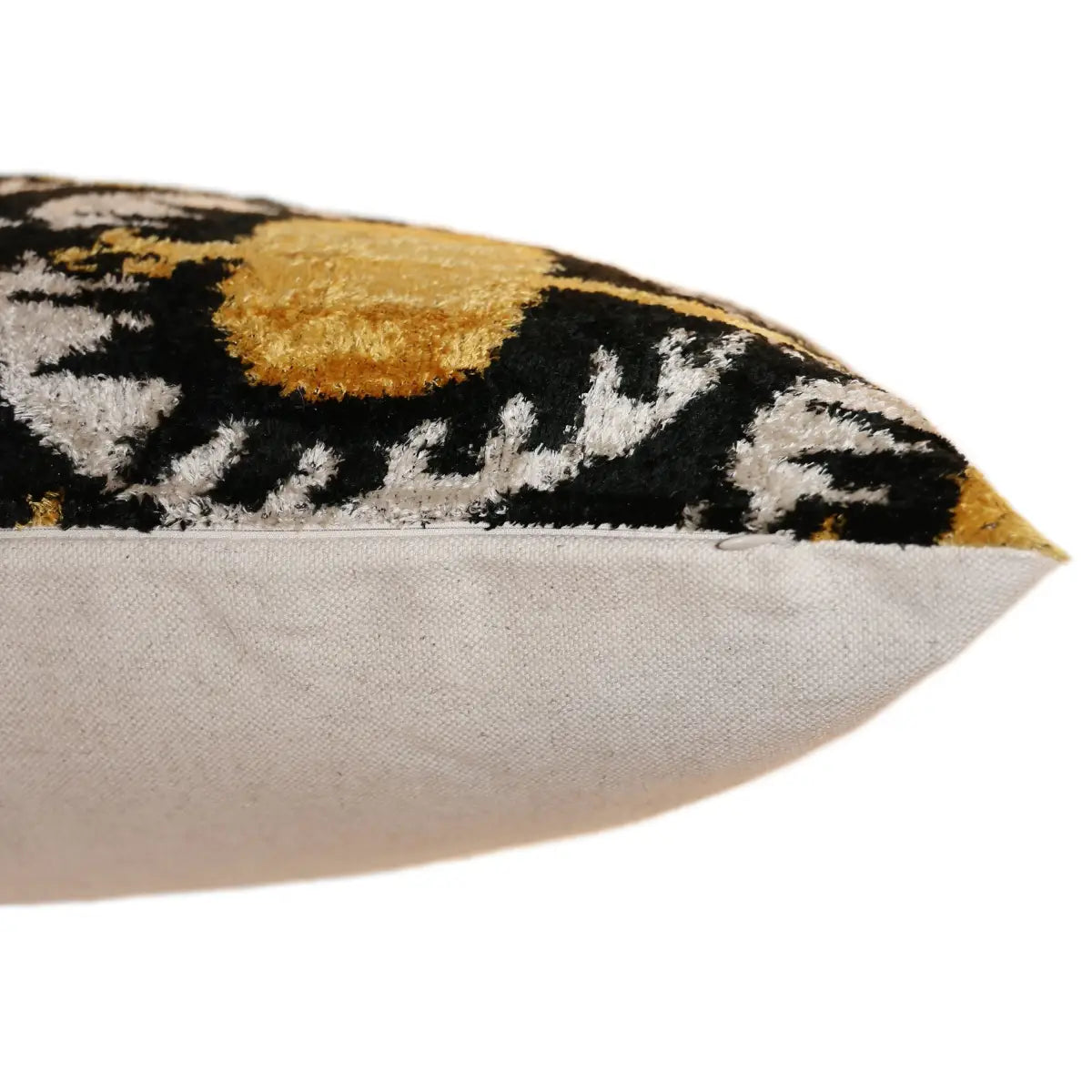 Luxury Black and Gold Silk Velvet Ikat Lumbar Pillow 16x24 Inch with Down Insert - Canvello