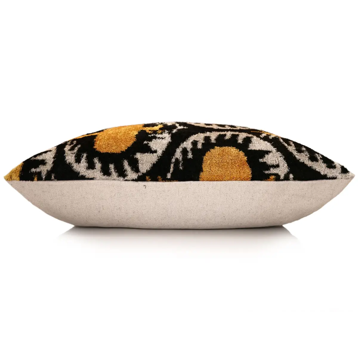 Luxury Black and Gold Silk Velvet Ikat Lumbar Pillow 16x24 Inch with Down Insert - Canvello