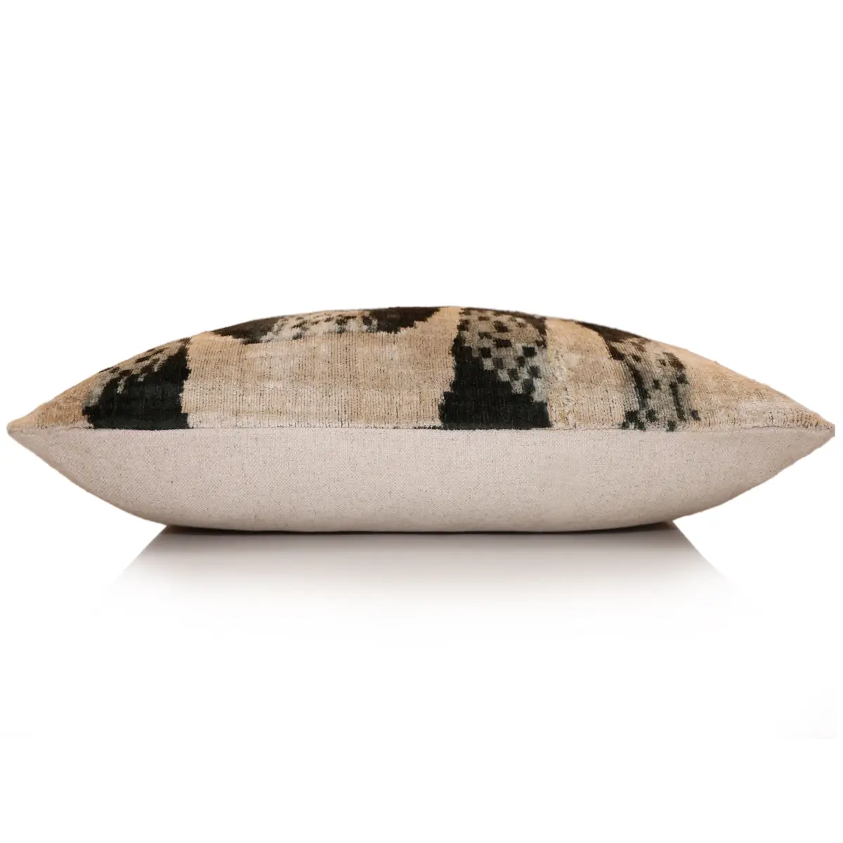 Luxury Black and Natural Silk Velvet Ikat Lumbar Pillow 16x24 Inch with Down Insert - Canvello
