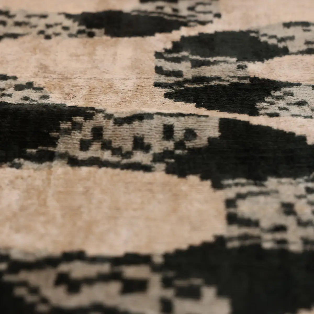 Luxury Black and Natural Silk Velvet Ikat Lumbar Pillow 16x24 Inch with Down Insert - Canvello