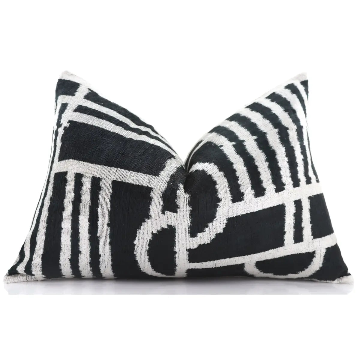 Luxury Velvet Pillow - Modern Black & White 16x24 – Handmade Silk Lumbar Cushion - Canvello