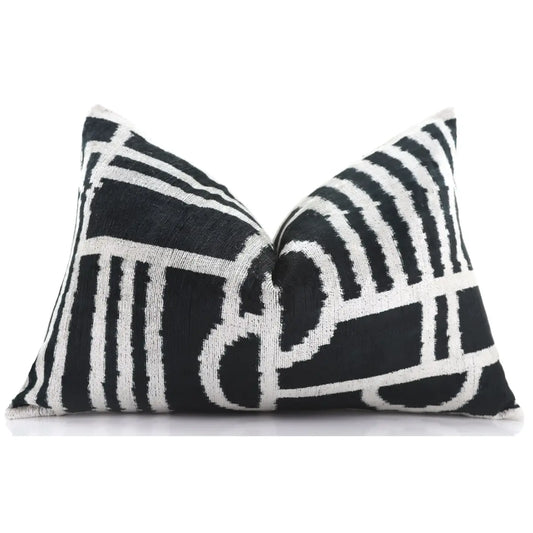 Luxury Velvet Pillow - Modern Black & White 16x24 – Handmade Silk Lumbar Cushion - Canvello