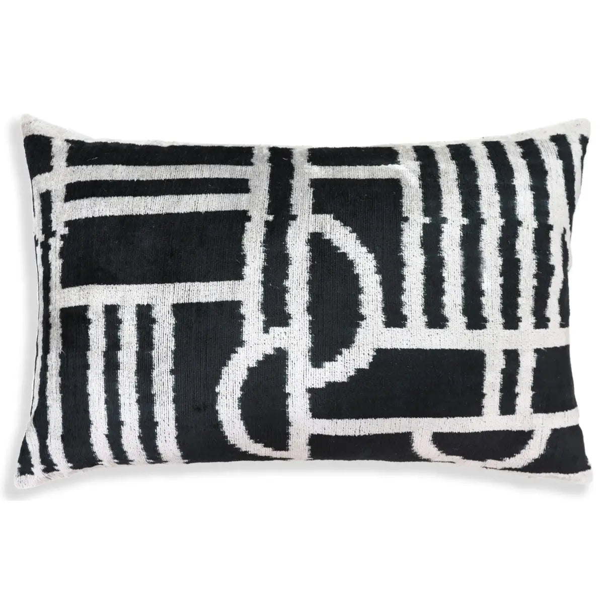 Luxury Velvet Pillow - Modern Black & White 16x24 – Handmade Silk Lumbar Cushion - Canvello