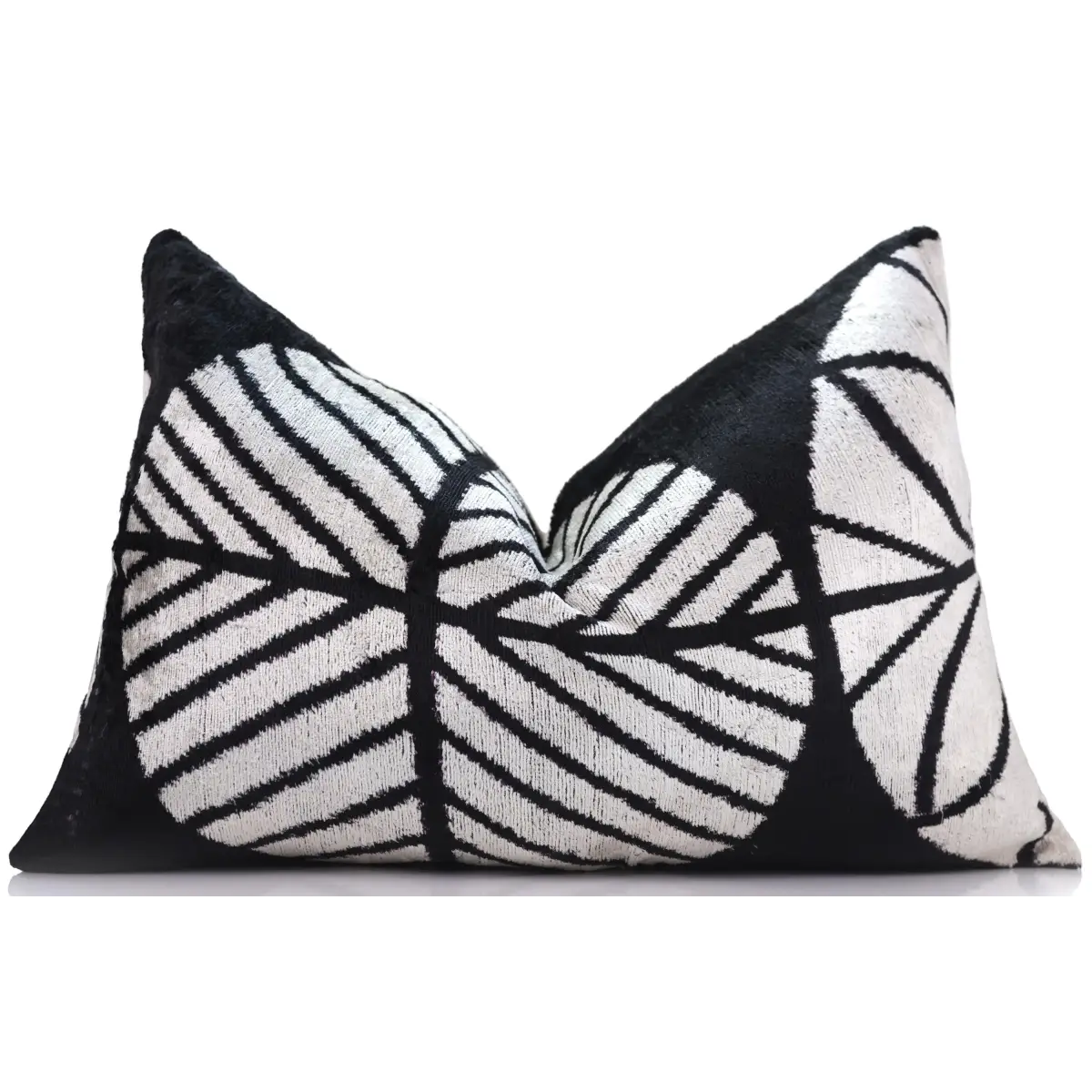 Luxury Black & White Silk Velvet Throw Pillow 16x24 – Handmade Geometric Designer Lumbar - Canvello
