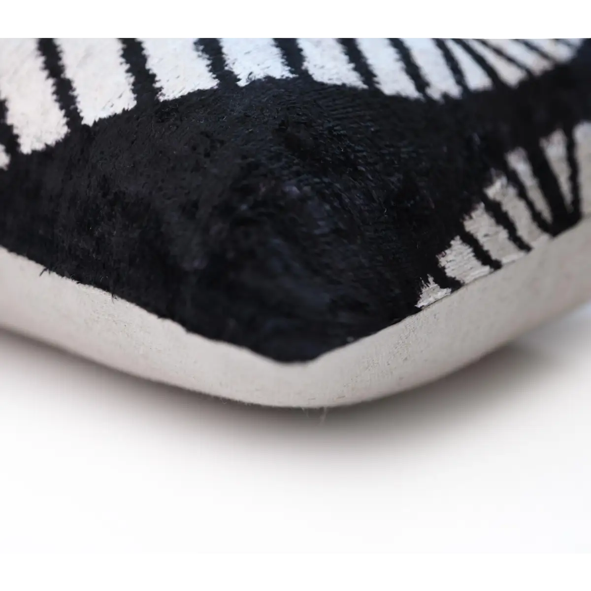 Luxury Black & White Silk Velvet Throw Pillow 16x24 – Handmade Geometric Designer Lumbar - Canvello