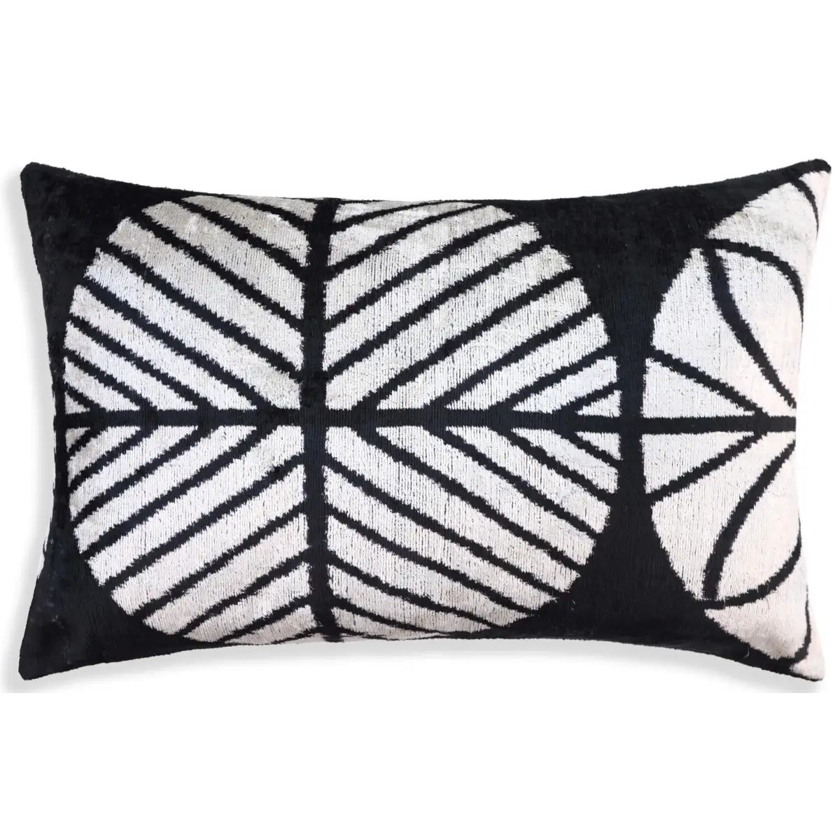 Luxury Black & White Silk Velvet Throw Pillow 16x24 – Handmade Geometric Designer Lumbar - Canvello
