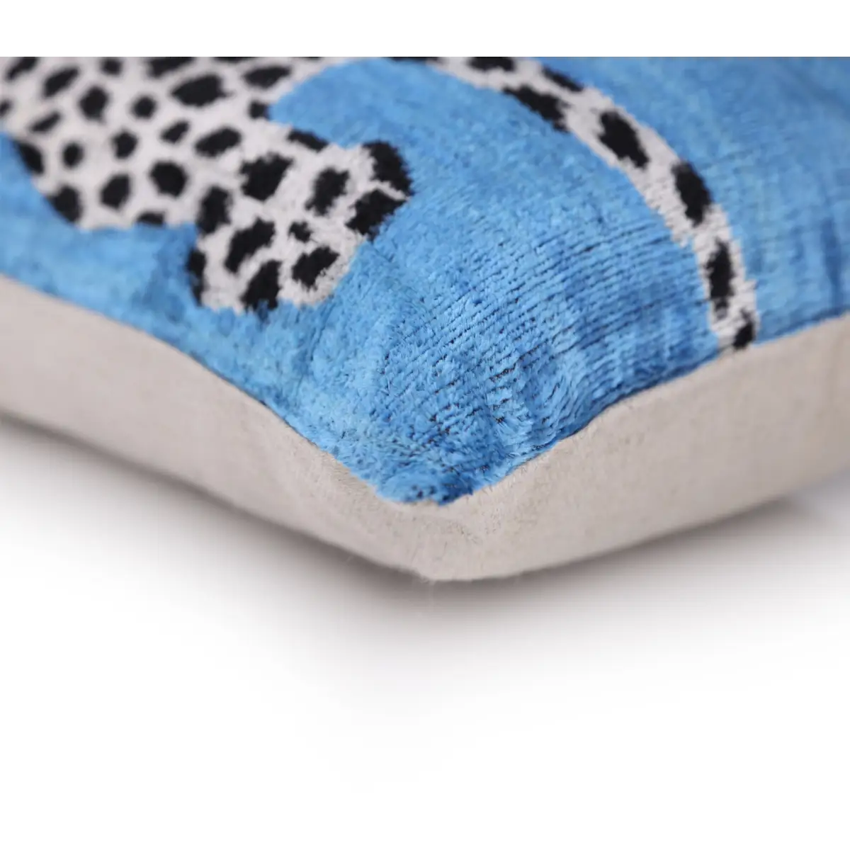 Luxury Blue Leopard Velvet Pillow 16x24 – Handmade Silk Lumbar Cushion with Bold Animal Print - Canvello
