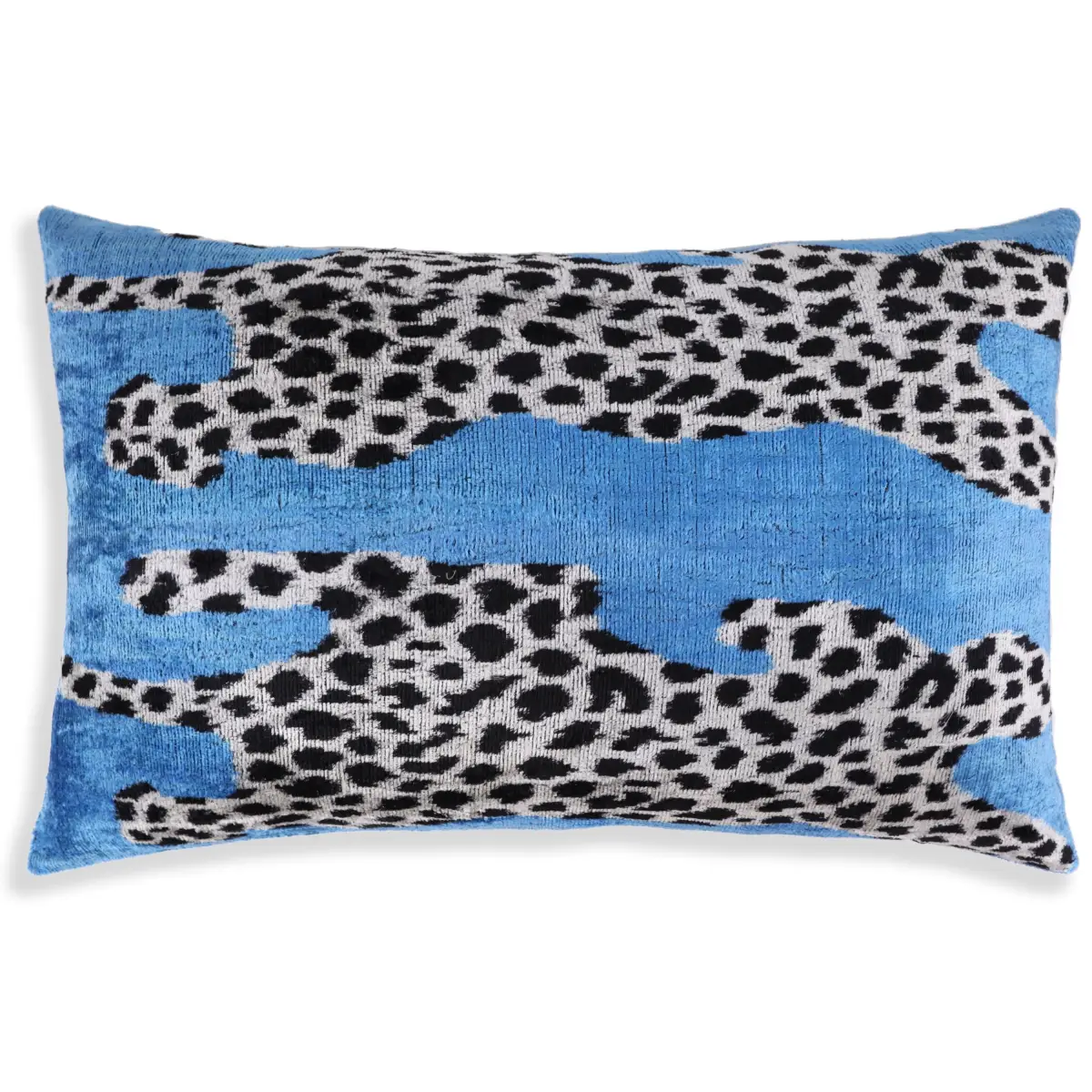 Luxury Blue Leopard Velvet Pillow 16x24 – Handmade Silk Lumbar Cushion with Bold Animal Print - Canvello