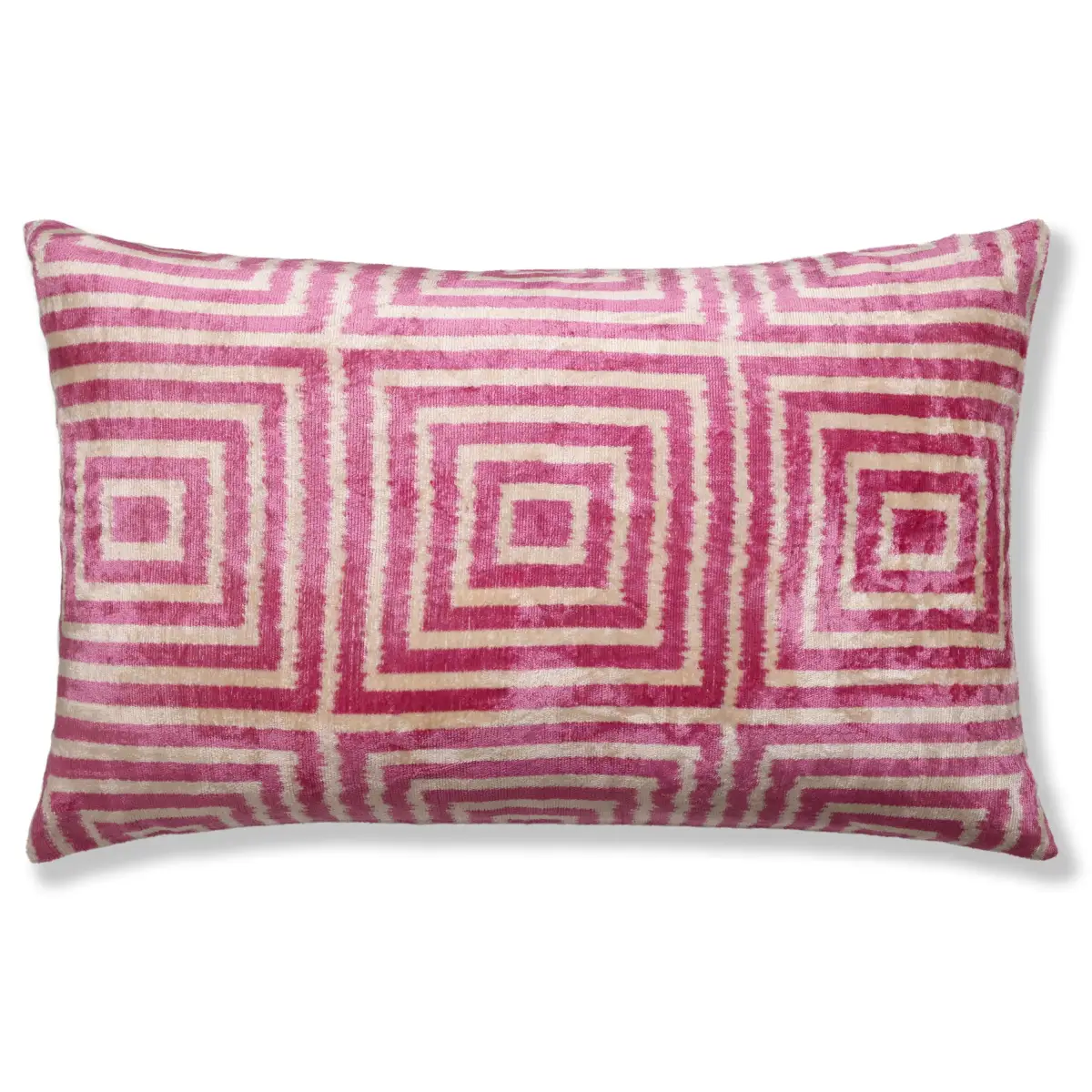 Luxury Blush Pink and Cream Silk Velvet Geometric Ikat Lumbar Pillow 16x24 Inch with Down Insert - Canvello