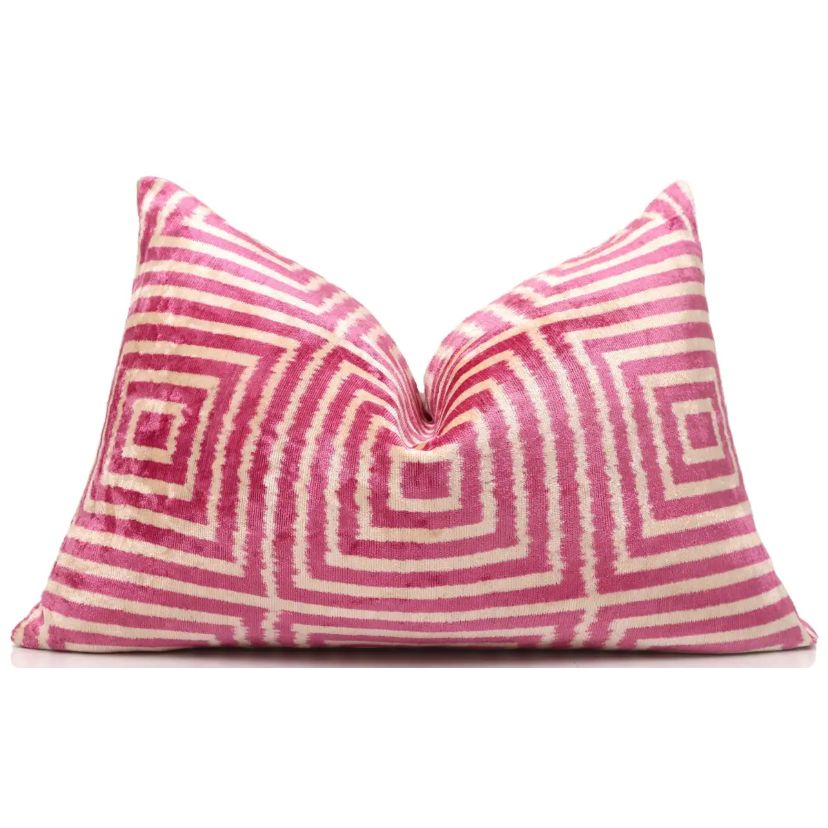 Luxury Blush Pink and Cream Silk Velvet Geometric Ikat Lumbar Pillow 16x24 Inch with Down Insert - Canvello