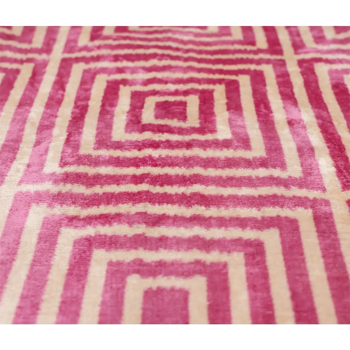 Luxury Blush Pink and Cream Silk Velvet Geometric Ikat Lumbar Pillow 16x24 Inch with Down Insert - Canvello