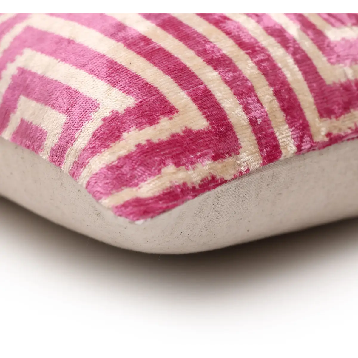 Luxury Blush Pink and Cream Silk Velvet Geometric Ikat Lumbar Pillow 16x24 Inch with Down Insert - Canvello