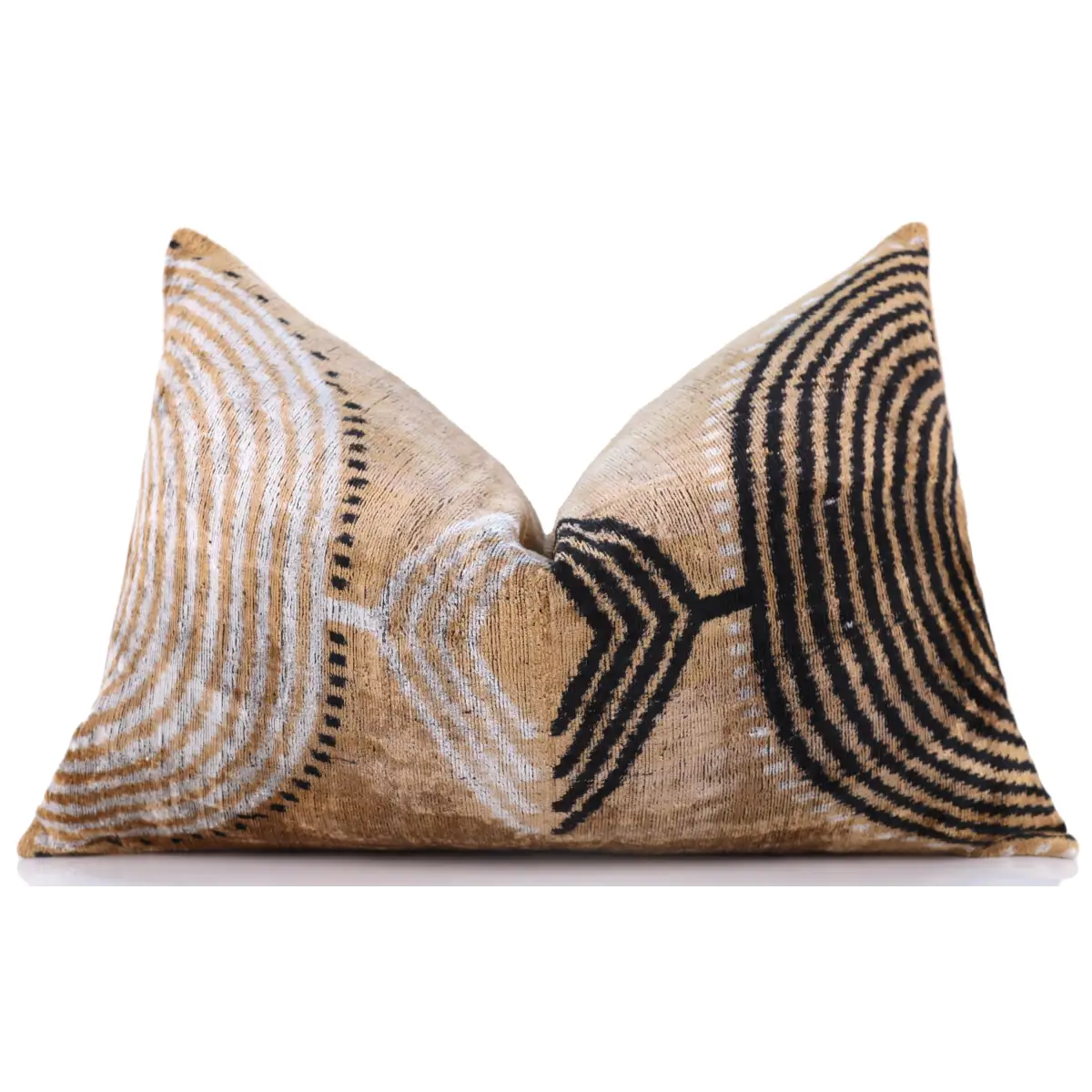 Luxury Earth-Tone Silk Velvet Throw Pillow 16x24 – Handmade Tribal Modern Geometric Lumbar - Canvello