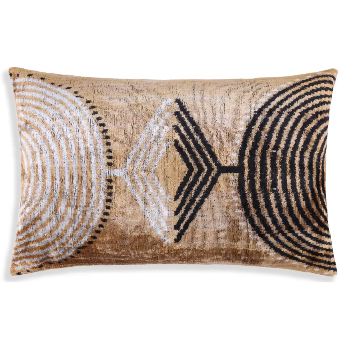 Luxury Earth-Tone Silk Velvet Throw Pillow 16x24 – Handmade Tribal Modern Geometric Lumbar - Canvello