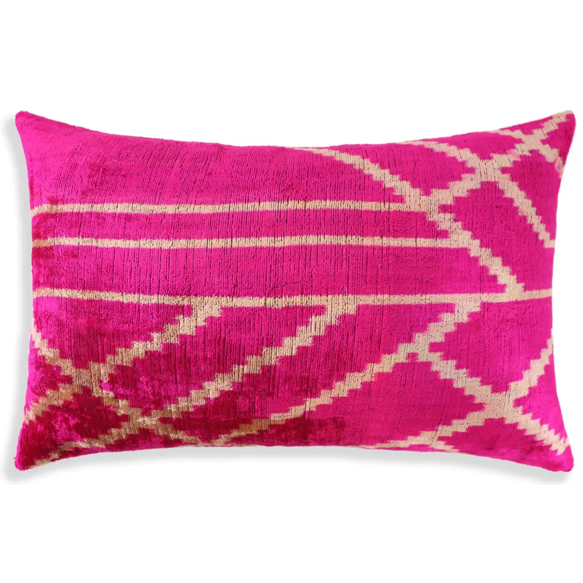 Luxury Fuchsia Pink Silk Velvet Throw Pillow 16x24 – Handmade Geometric Lumbar Cushion - Canvello