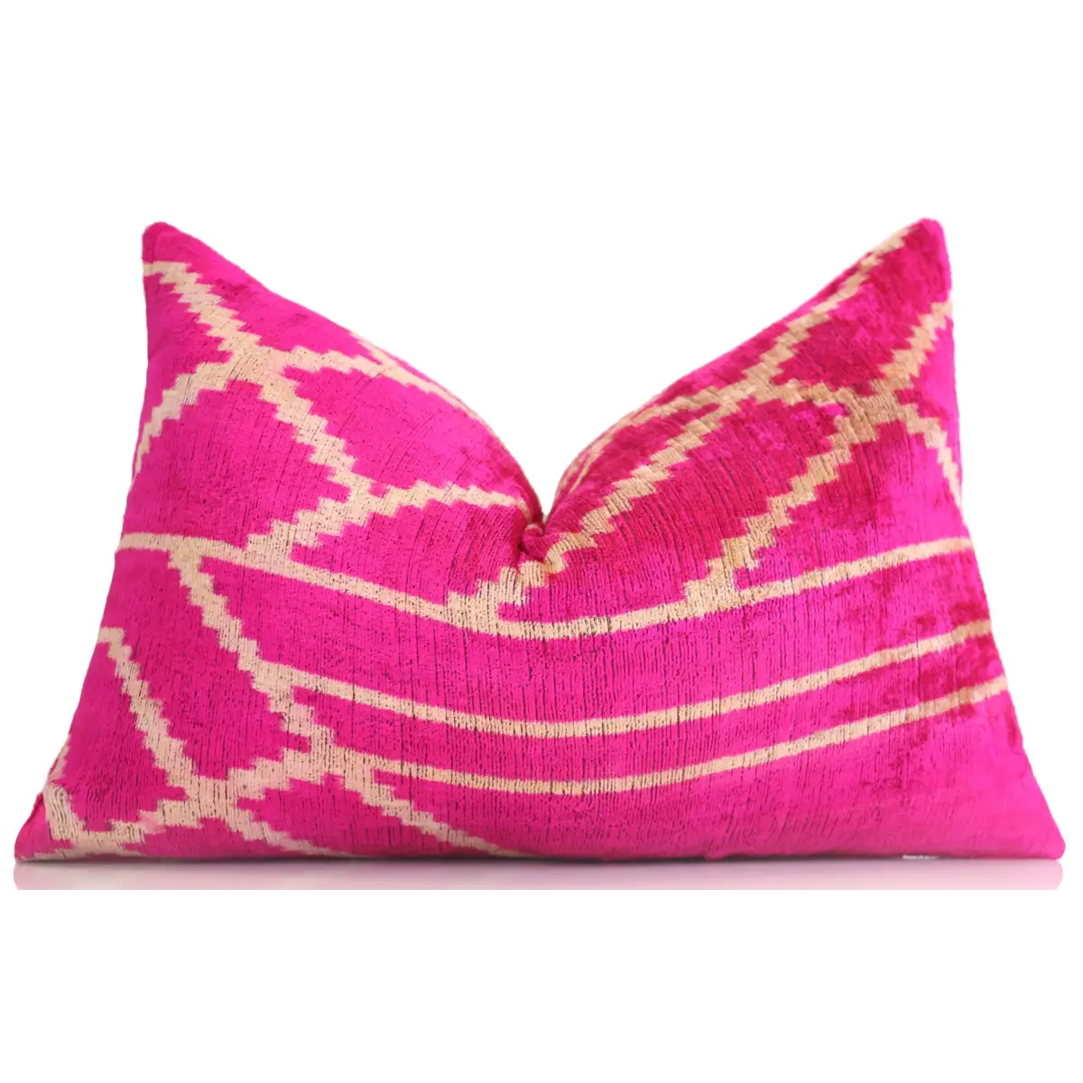 Luxury Fuchsia Pink Silk Velvet Throw Pillow 16x24 – Handmade Geometric Lumbar Cushion - Canvello
