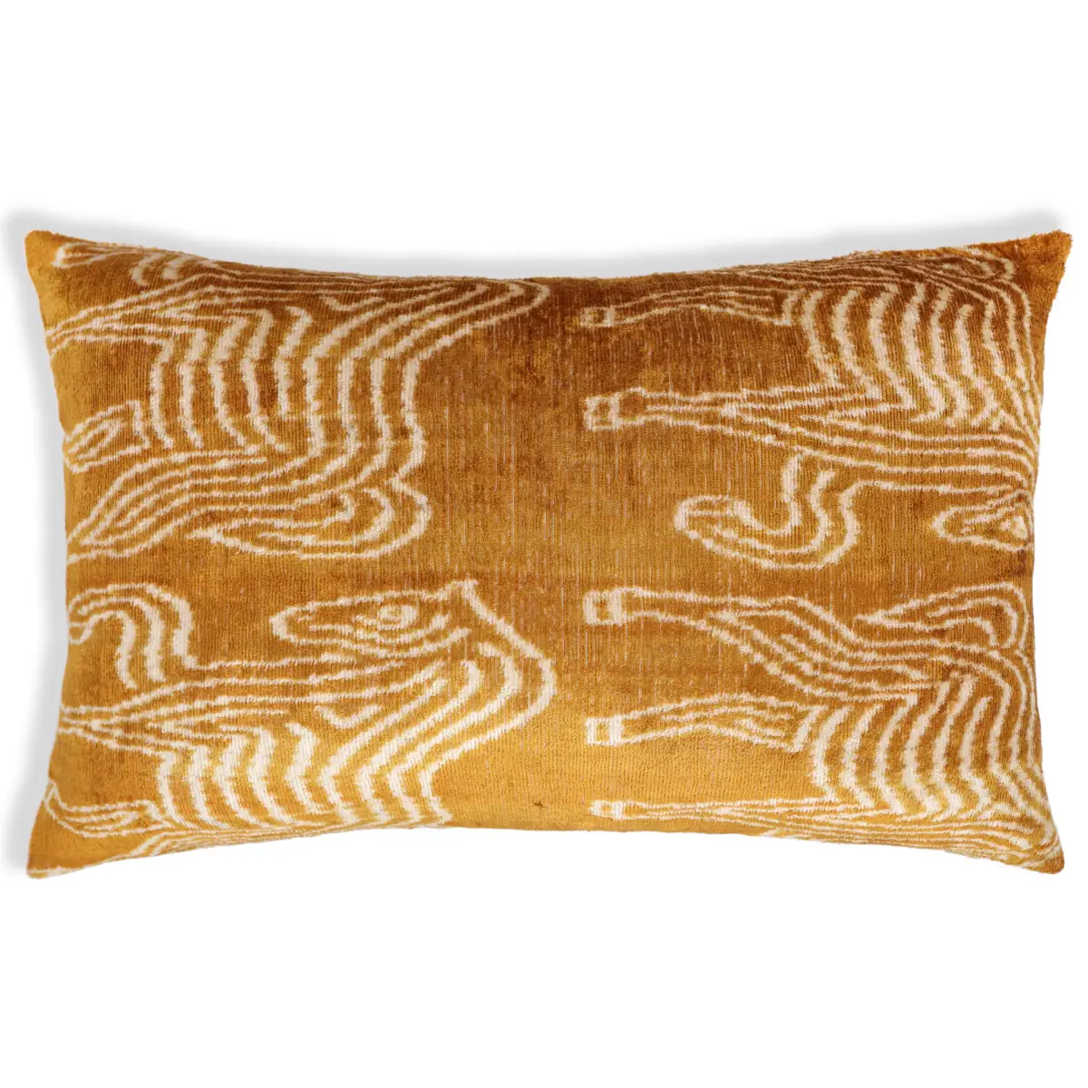 Luxury Golden Yellow Ikat Silk Velvet Throw Pillow 16x24 – Handmade Lumbar - Canvello