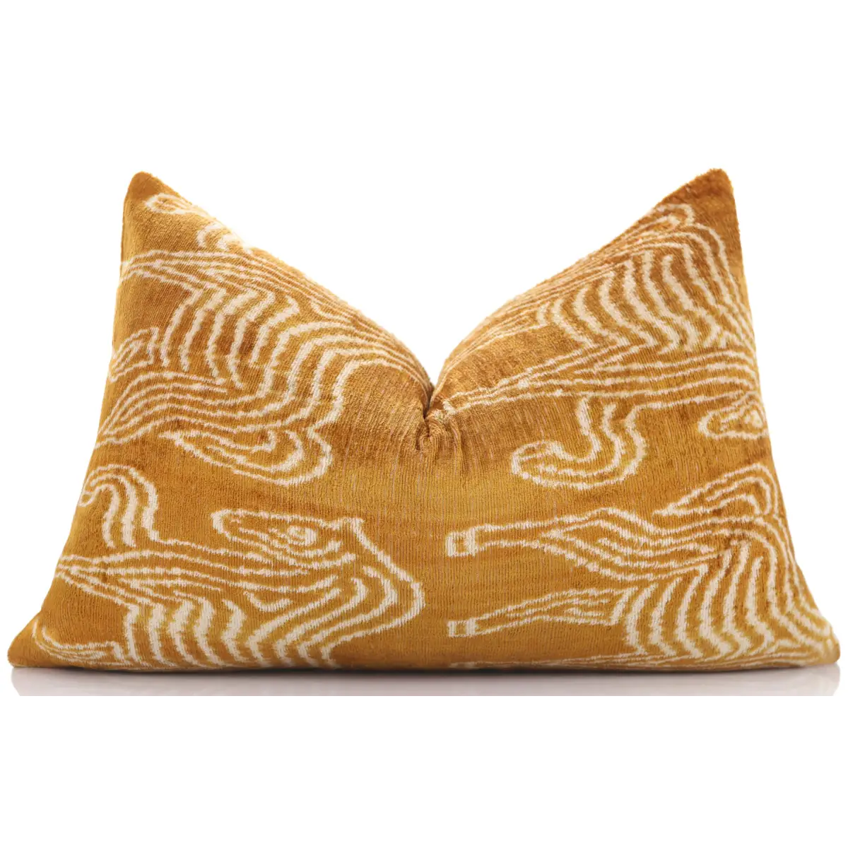 Luxury Golden Yellow Ikat Silk Velvet Throw Pillow 16x24 – Handmade Lumbar - Canvello