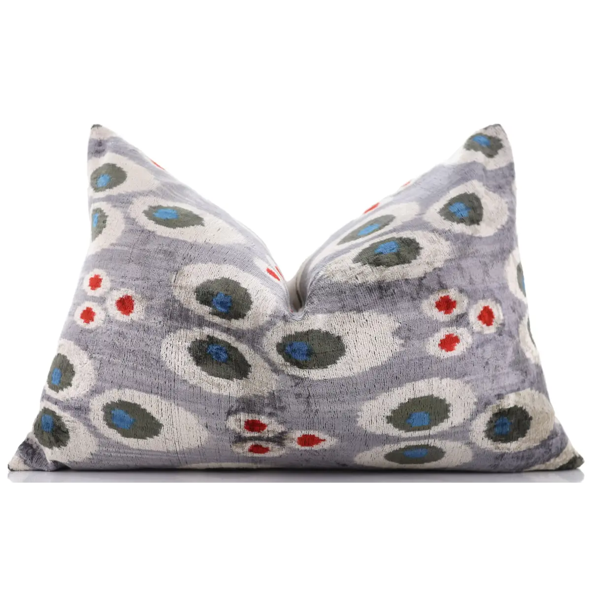 Luxury Gray Velvet Pillow 16x24 – Handmade Silk Lumbar Cushion with Modern Circle Motifs - Canvello