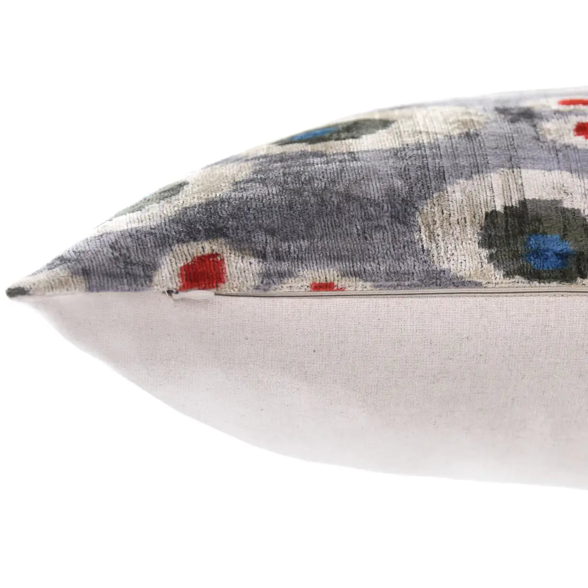 Luxury Gray Velvet Pillow 16x24 – Handmade Silk Lumbar Cushion with Modern Circle Motifs - Canvello