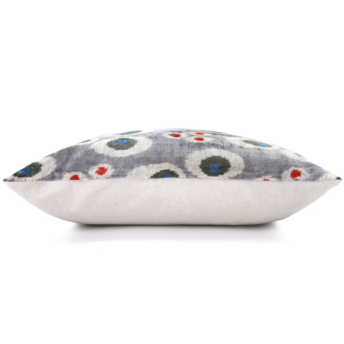 Luxury Gray Velvet Pillow 16x24 – Handmade Silk Lumbar Cushion with Modern Circle Motifs - Canvello