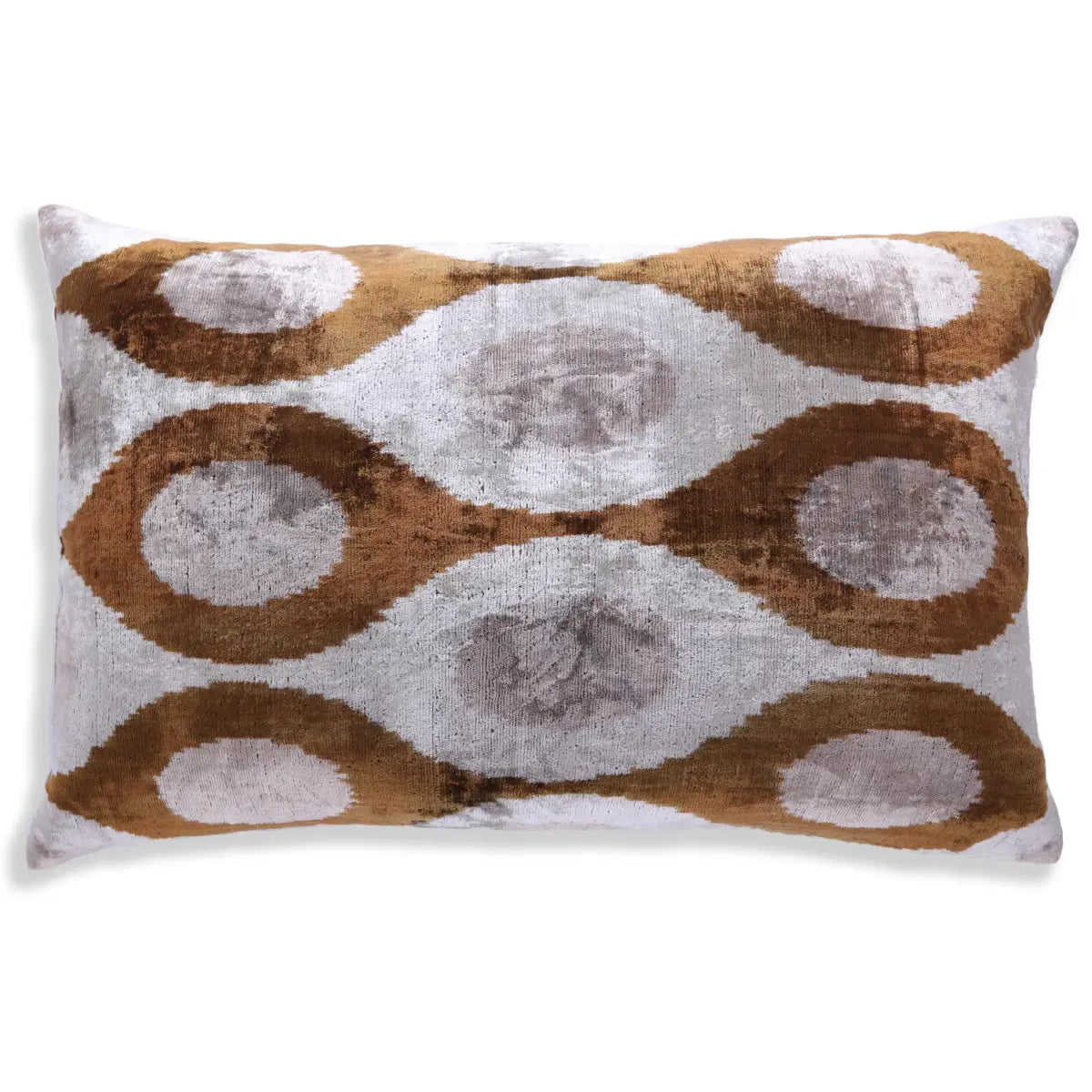 Luxury Silk Velvet Pillow - Earth Tones Ikat Lumbar 16x24’’ - Canvello