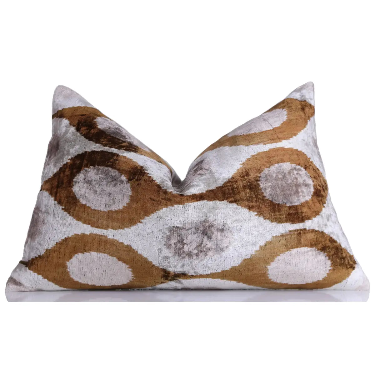 Luxury Silk Velvet Pillow - Earth Tones Ikat Lumbar 16x24’’ - Canvello