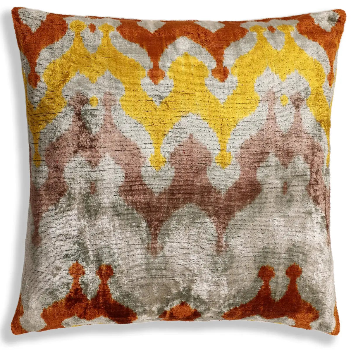 Luxury Handmade Silk Velvet Ikat Pillow 20x20 Inch Organic Vegetable Dyed - Canvello